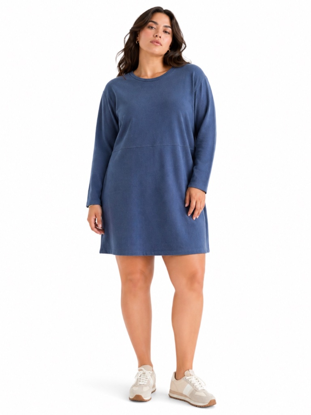 Suzy Shier Long Sleeve Blue Brushed Denim-Look Mini Dress Pockets — Size XXL GUC